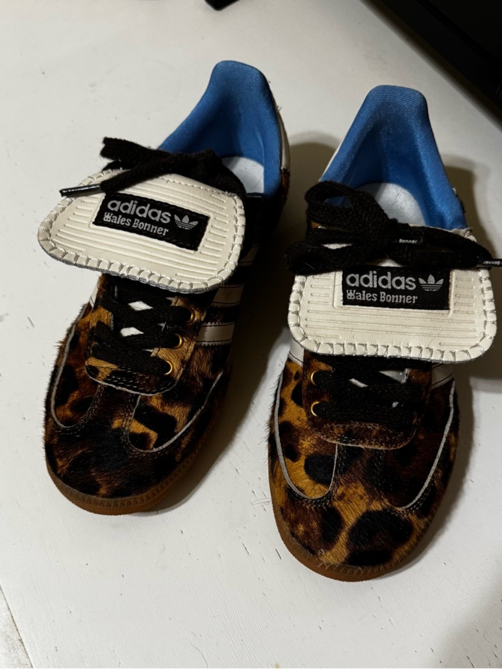 Adidas X Wales Bonner Samba Leopard Pony Hair Sneakers with Blue Lining - Picture 2 of 6